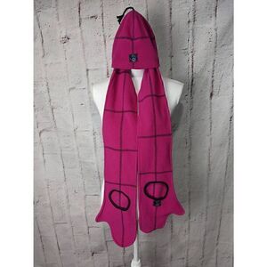 Vintage Y2K Mudd Pink Winter Hat Mitten Scarf Set Fleece One Size Hot Pink